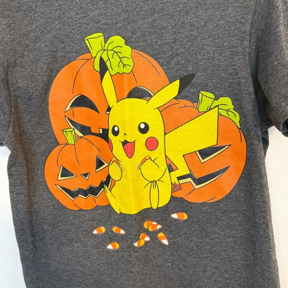 Pokémon Kids Boys Halloween Pikachu Pumpkin T Shirt In Gray Size XS